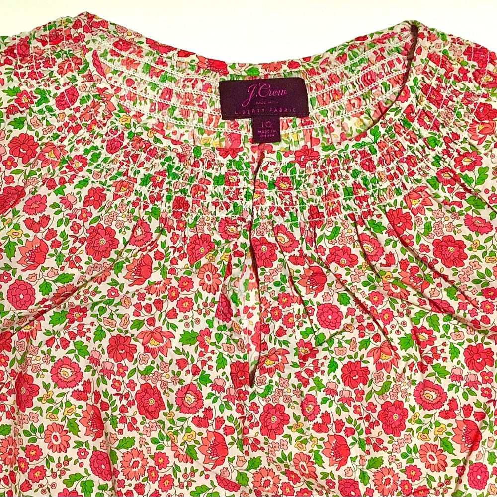 JCrew Peasant Blouse Liberty D'anjo Floral Popover Shirt Top Red White Pink 10 - Picture 9 of 16